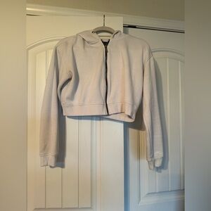 White Crop Zip Up Jacket